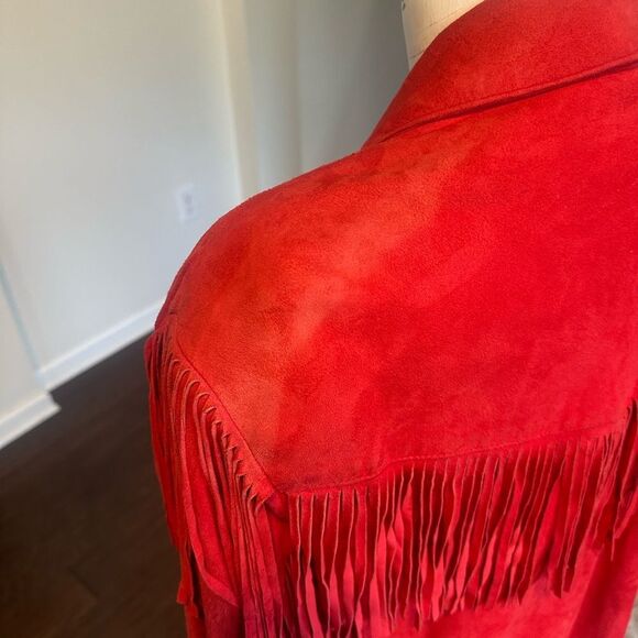 I. Magnin Vakko Vintage Red Suede Fringed Western Jacket M - Picture 7 of 9
